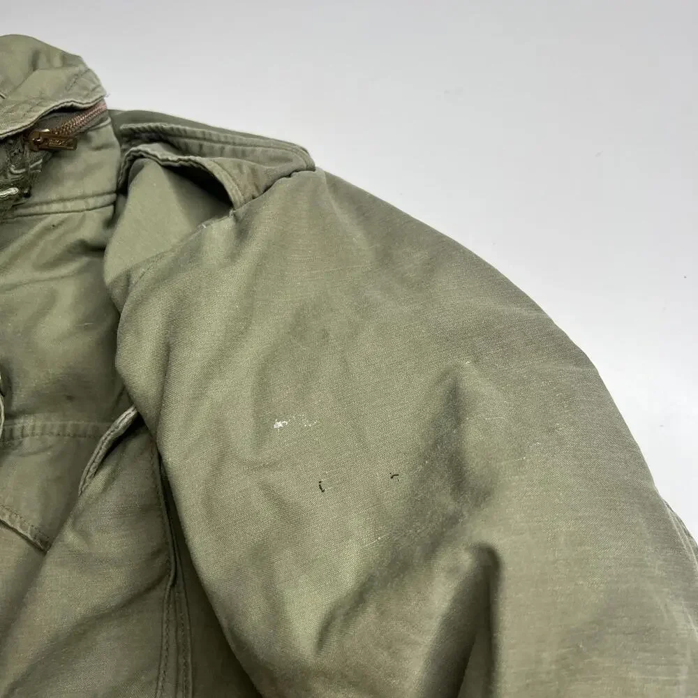 80s m65 Vintage Military Jacket Mens Medium Green Army Field Zip Lined‎ Pockets